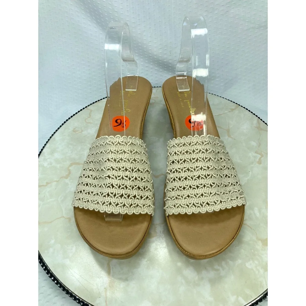 Mila Paoli Woven Macrame Wedge Sandals Women Sz 9.5 Beige Platform Summer Vacay